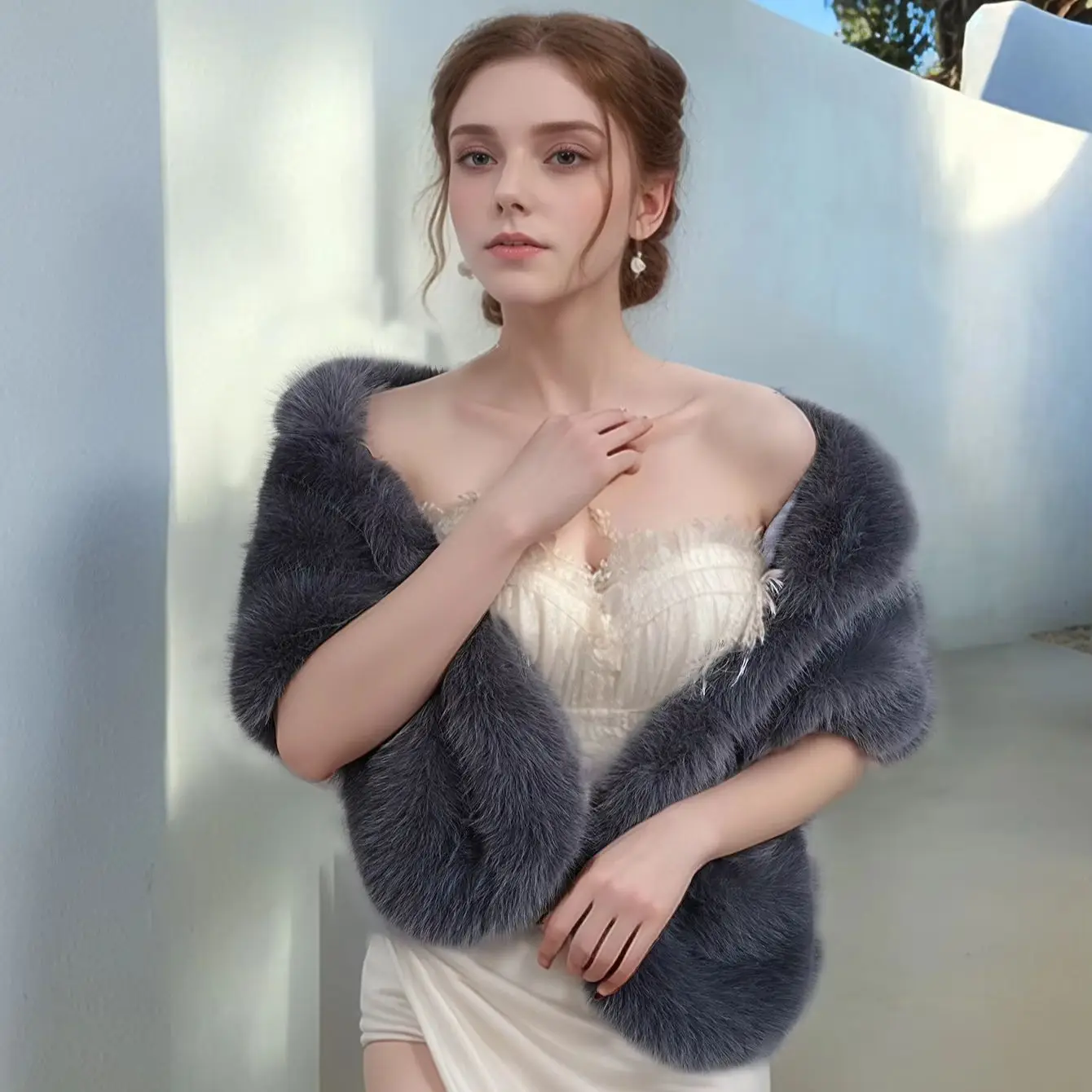 A Handmade Polyester Imitation Fox Fur Women\'s Fashion Shawl Wedding Party Party Clothing Warm Wear