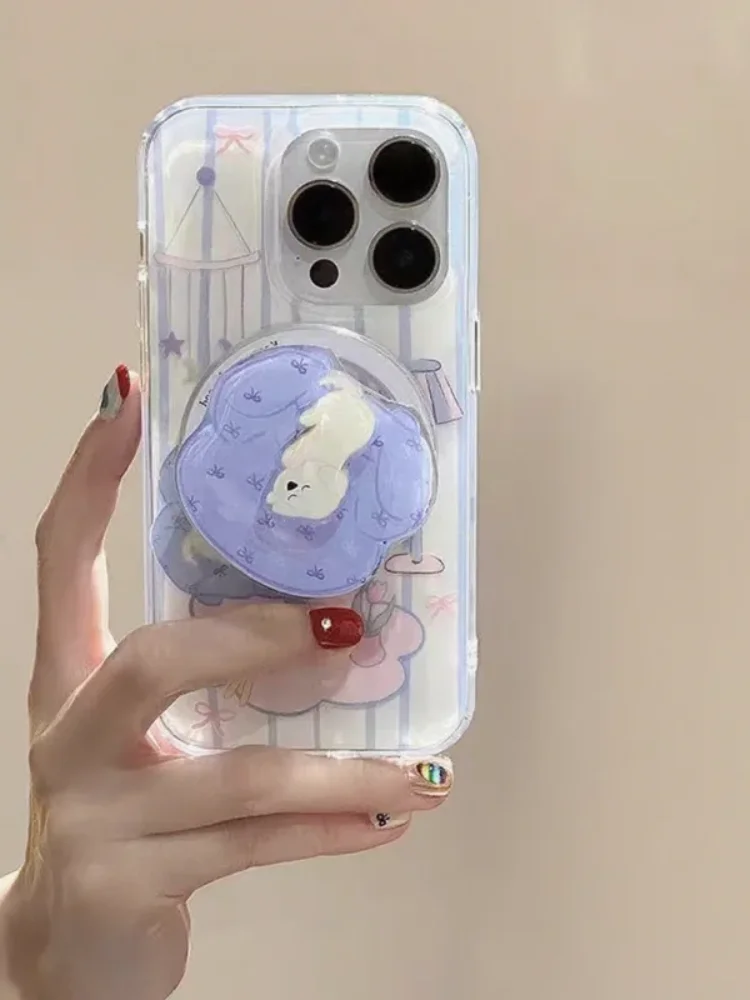 لطيف الكرتون دوران الأبيض جرو ل Magsafe المغناطيسي الهاتف قبضة توك حامل آيفون 17 16 15 شحن لاسلكي حامل #3