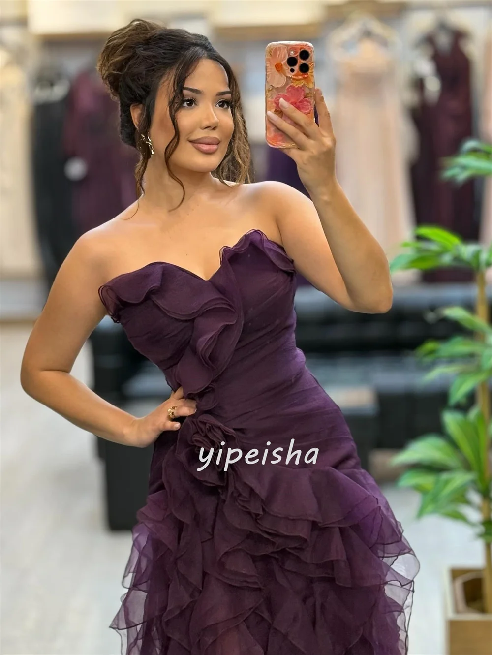 Customized Modern Style Classic Tulle Ruched A-line Strapless Long Dresses Bespoke Occasion Dresses Sizes Available High Quality image 3