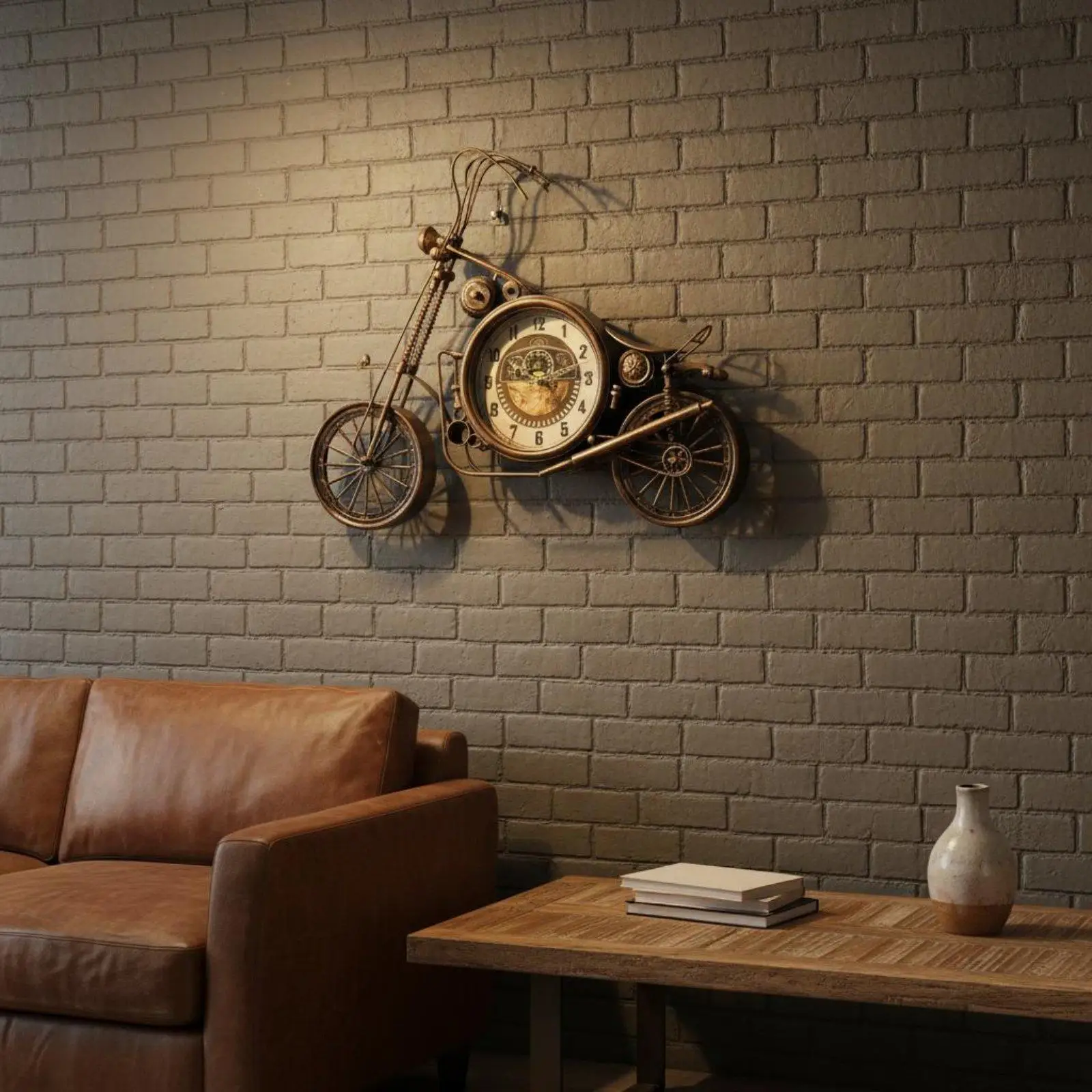 Classic Iron Motorcycle Wall Hanging Clock Vintage Metal Decor for Bedroom Office Artistic Retro Design Unique Wall Clock Motor