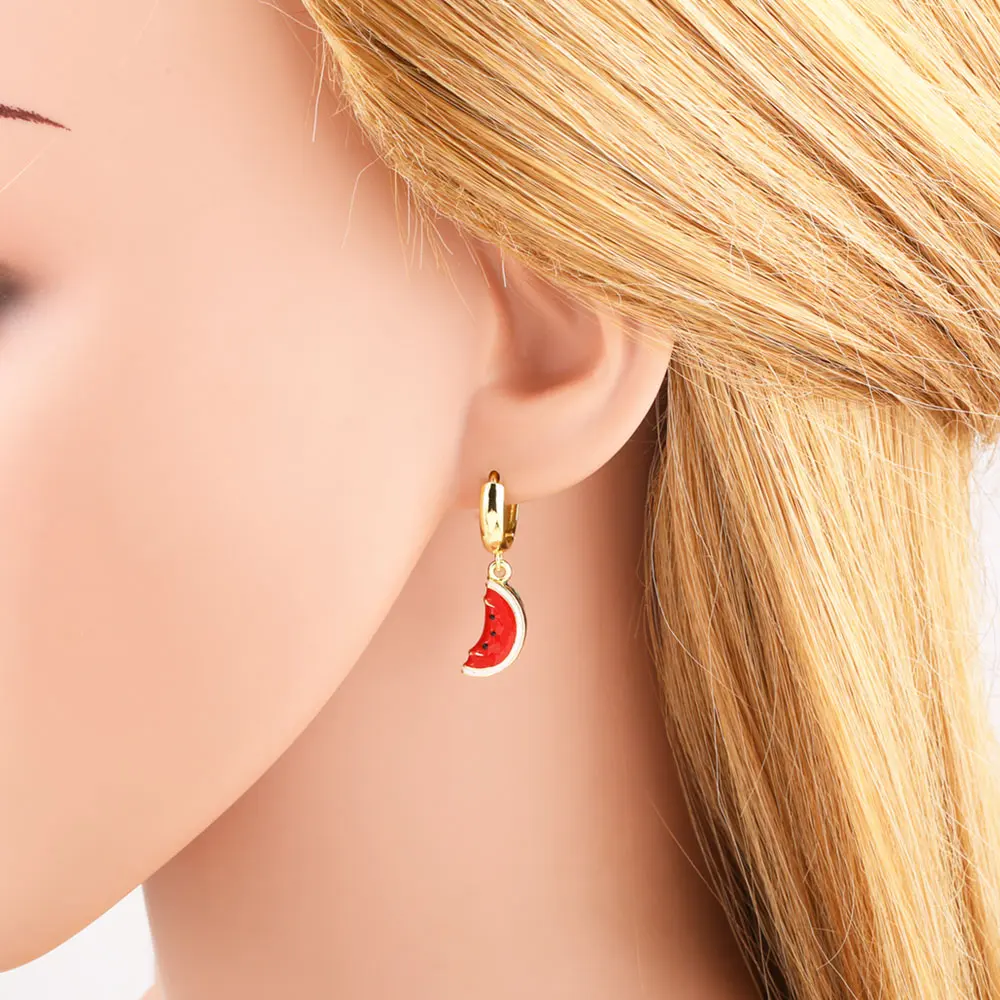 ASJEWELRY エナメルレッドチェリースイカイヤリング女性のためのゴールドメッキチリブラブライヤリングフルーツジュエリーギフト ersy53