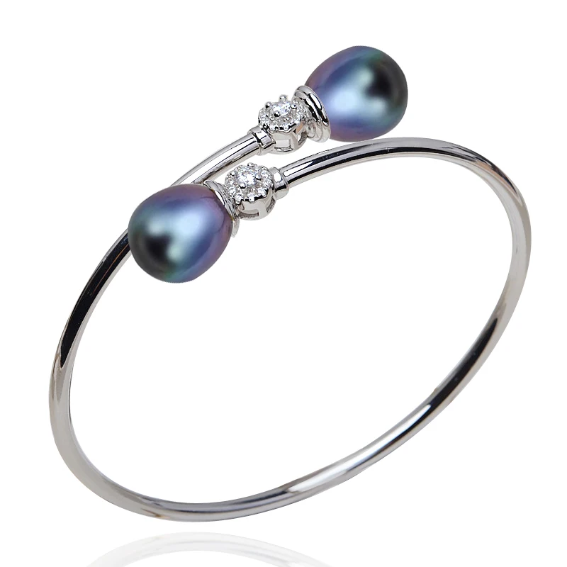 MeiBaPJ 100% Real 925 Sterling Silver Natural Freshwater Pearl 2 Beads Bracelet for Women Fashion Charm Wedding Jewelry