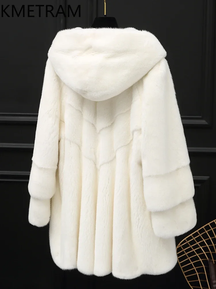 Real Mink Fur Coat Women High Quality Mid Length Fur Jacket with Hood New in Outerwears Winter Luxury Clothes шуба женская 2024