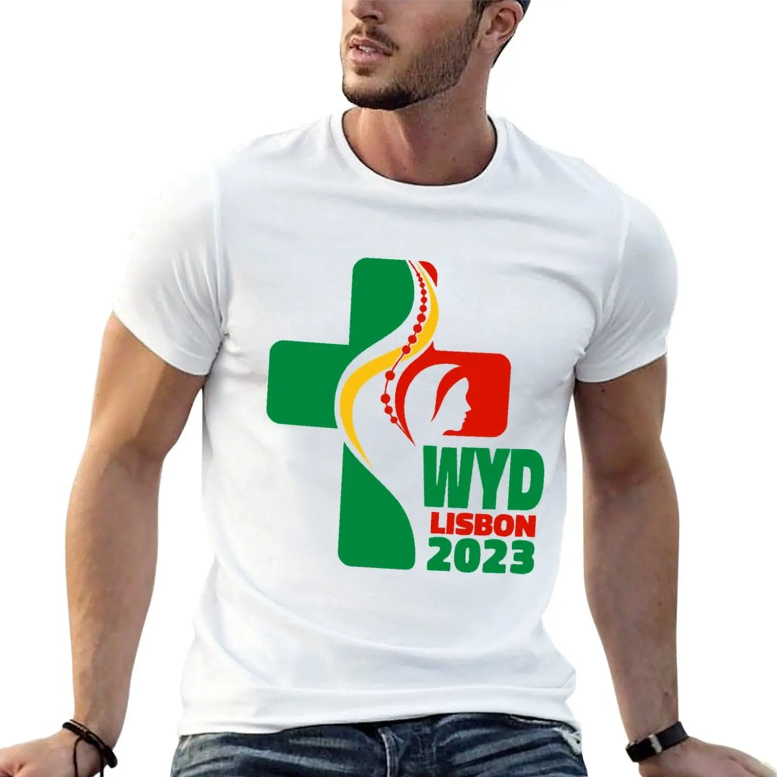 New WYD World Youth Day Lisbon 2023 official logo T-Shirt boys animal print shirt aesthetic clothes black t shirts for men