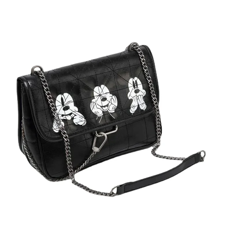 

Disney Women's Shoulder Bag Mickey Mouse Printing Black Underarm Bag with Chain Strap Kawaii Luxury Designer Purse