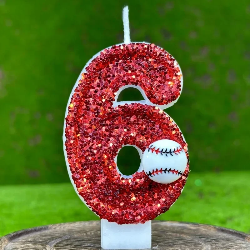 Red Baseball Birthday Candles 0-9 Number Cake Candle for Sports Boy Birthday Candles Party Cake Topper Decoration Gift