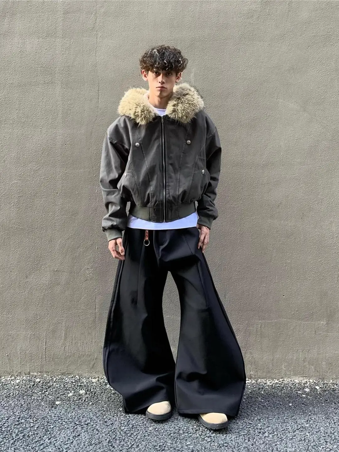 

Men's American Sle Parka Coat Winter Jaet Cotton Warmth Boxy Fur Collar Hooded Cotton Clothes Loose Fit Casual Outerwear