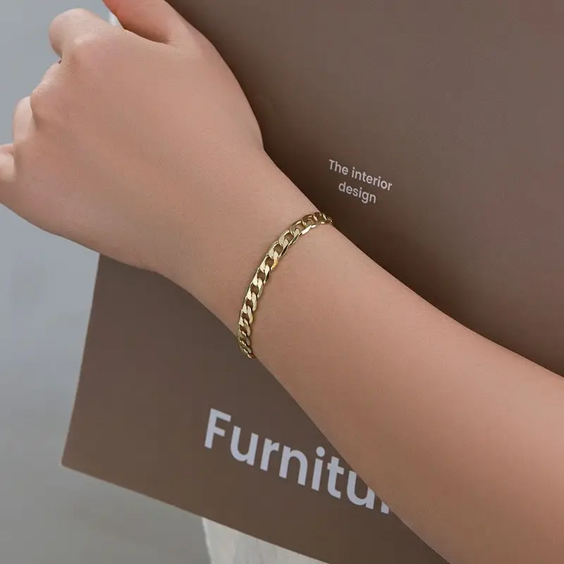 مجوهرات XP - (19 سم 25 سم × 5 مم) 14 قيراط مطلية بالذهب الفاتح فيجارو 1:1 سوار كلاسيكي للرجال والنساء مجوهرات الأزياء