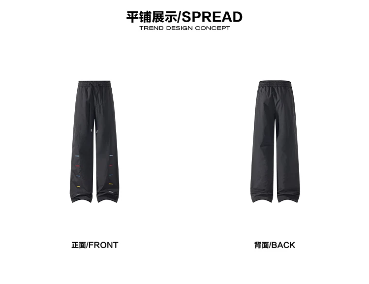 Bunte Herrenhose mit Ziernähten, weitem Bein, elastischem Bund, Kordelzug, lockerer, gerader Schnitt, lässige Streetwear-Sport-Hose – Detail 11
