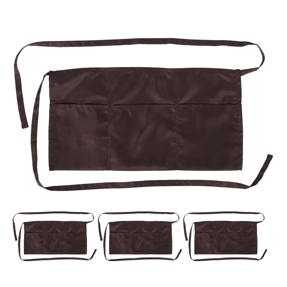 

4Pcs Short Waist Apron Kitchen Cooking Adjustable Lightweight Multipocket Water Resistant Serve Aprons for Cafe Restaurant