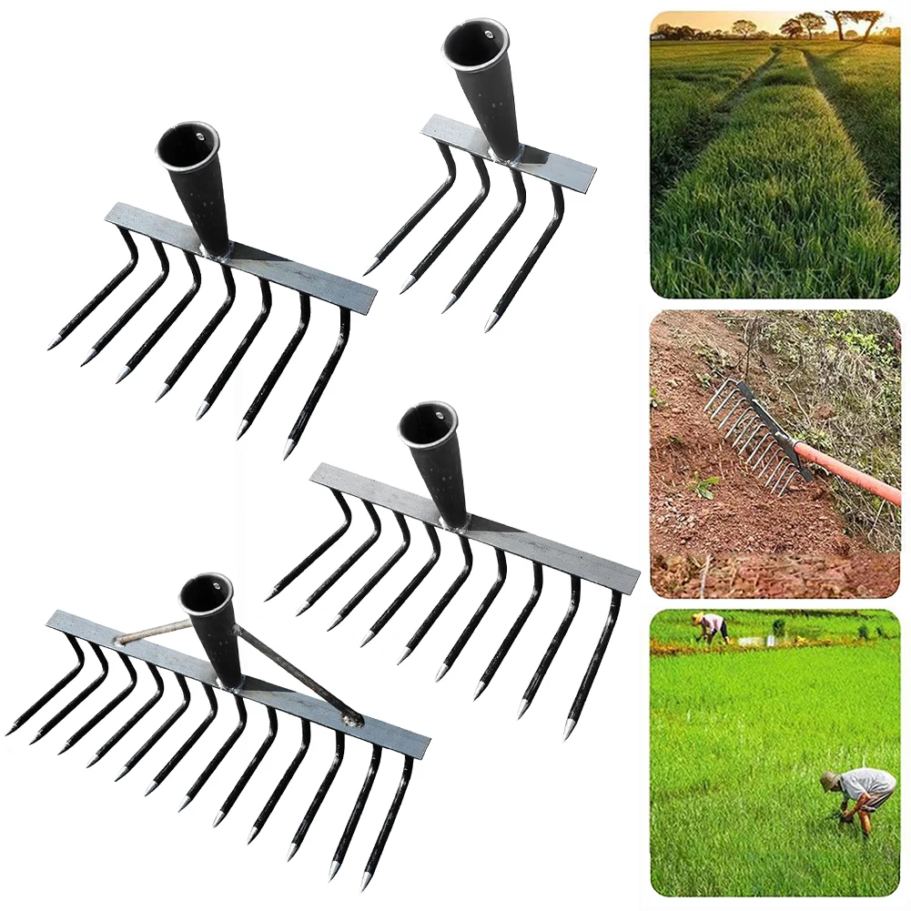 High Carbon Steel Nail Rake Multifunctional 4/7/9/12 Teeth Loose Soil Nail Rake Labour-Saving Dethatching Rake Farm Tools