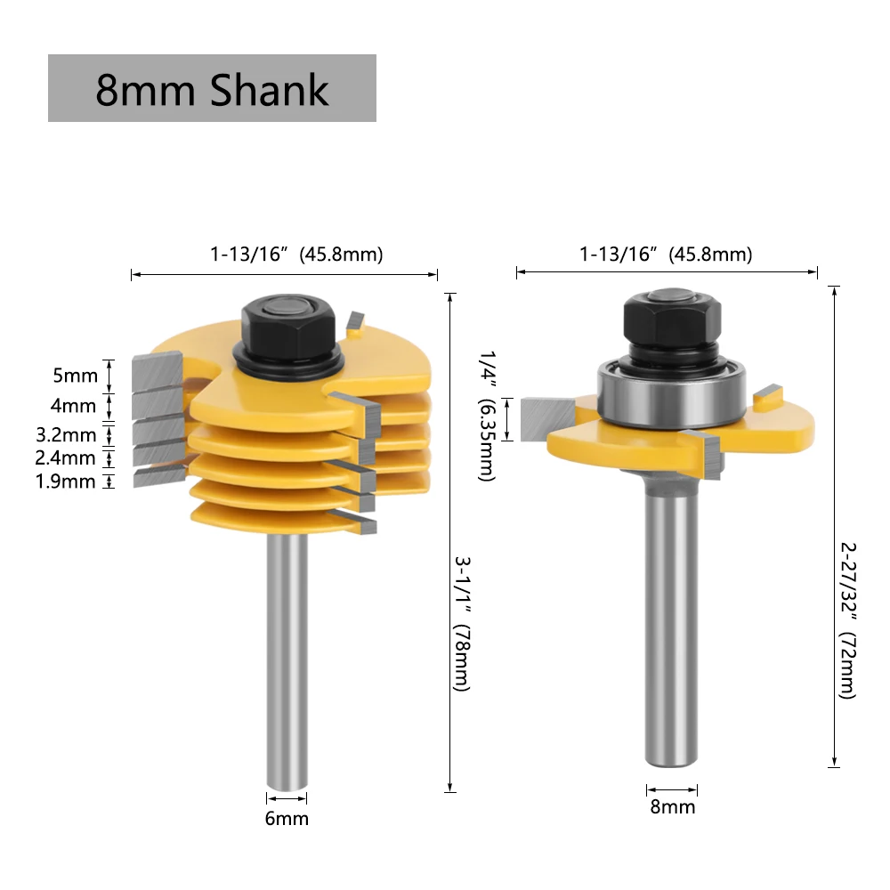 LAVIE 6-teiliges T-förmiges Nutfräser-Set, Kugellagergeführter Schlitzfräser, Holzfräser für Zinkenverbindungen 8mm 12mm 1/2 Zoll Schaft – Detail 3