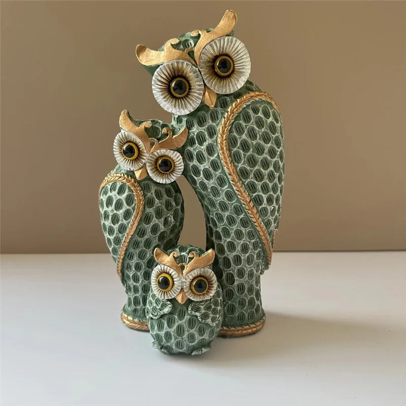 

A27F-Owl Decorative Statue Shelf Decor Figurine Cute Family Of Three Owl Figurines Resin Bird Sculptures Owl Decor B