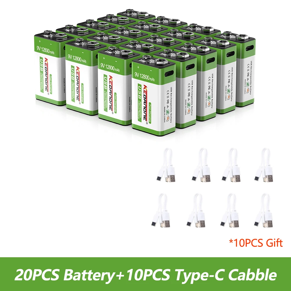 

2025 New Original 6F22 9V 12800mAh+USB Fast Charging Line LI-ION Rechargeable Battery 9v Battery For Electric Fan Flashlight