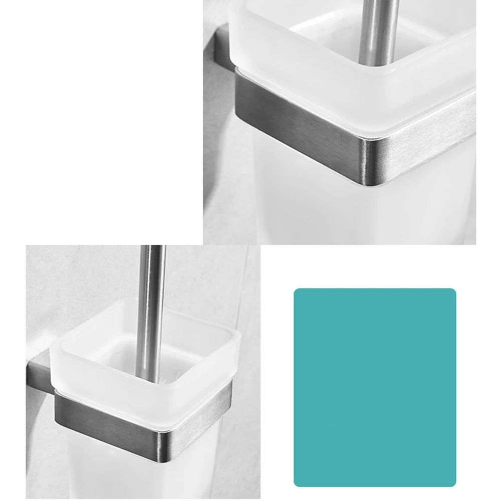 

Stainless Steel Toilet Brush Holder Wall Mounted Bathroom Accessories Set with Glass Cup for Home Hotel Office Efficient