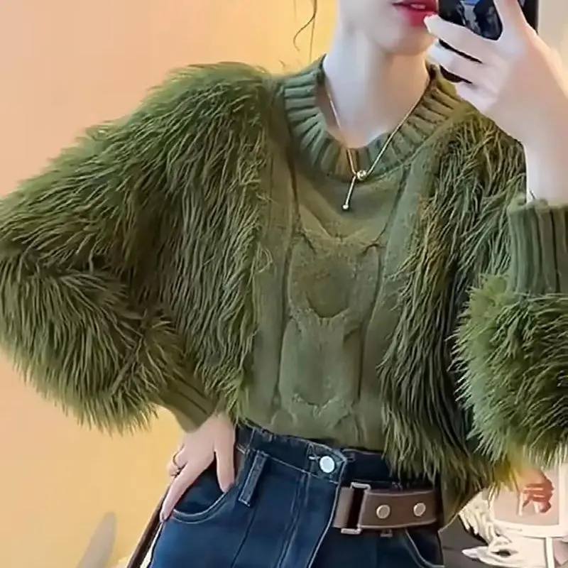 Autunno e inverno Nuovo 2025 Breve pasta fritta Torsioni Maglione Pullover allentato da donna Camicia a maniche lunghe in maglia Top