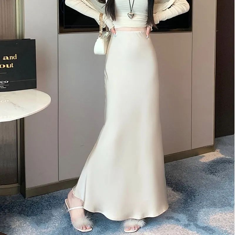 ارتفاع الخصر ألف خط تنورة المرأة Fi الذيل تنورة الصيف الراقية الشعور Bodycon طويل Bla تنورة المرأة Faion