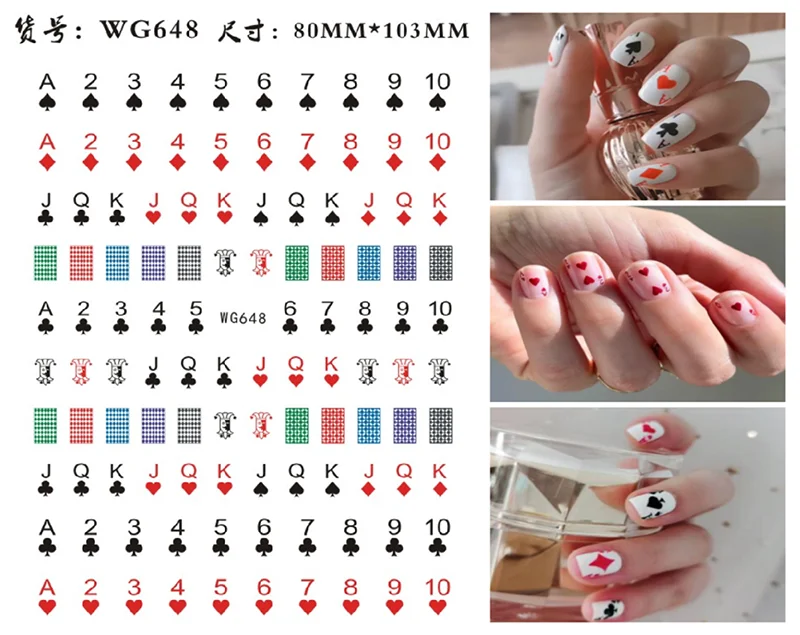 3D Poker Design Nail Art Stickers Playing Cards Nail Adhesive Decorations Spades Red Hearts Nail Decals Cute Nail Designs