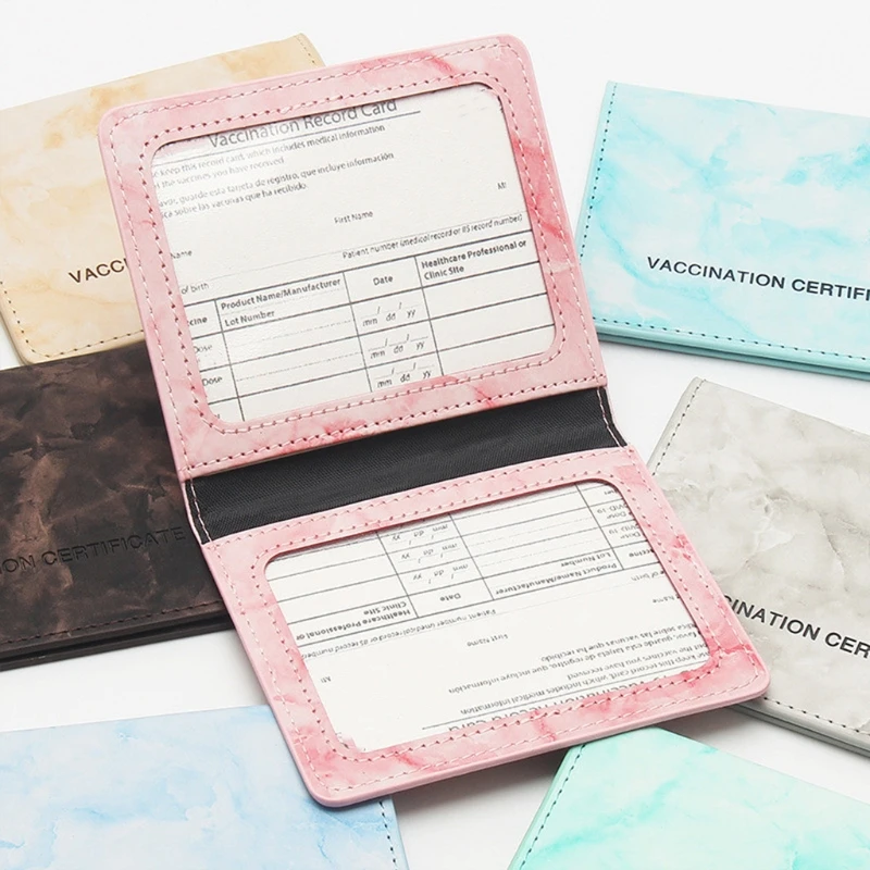 PU Leather Vaccination Card Holder Protector 2 Pockets Waterproof Vaccination Certificate Cover 4.5'' 3.5''