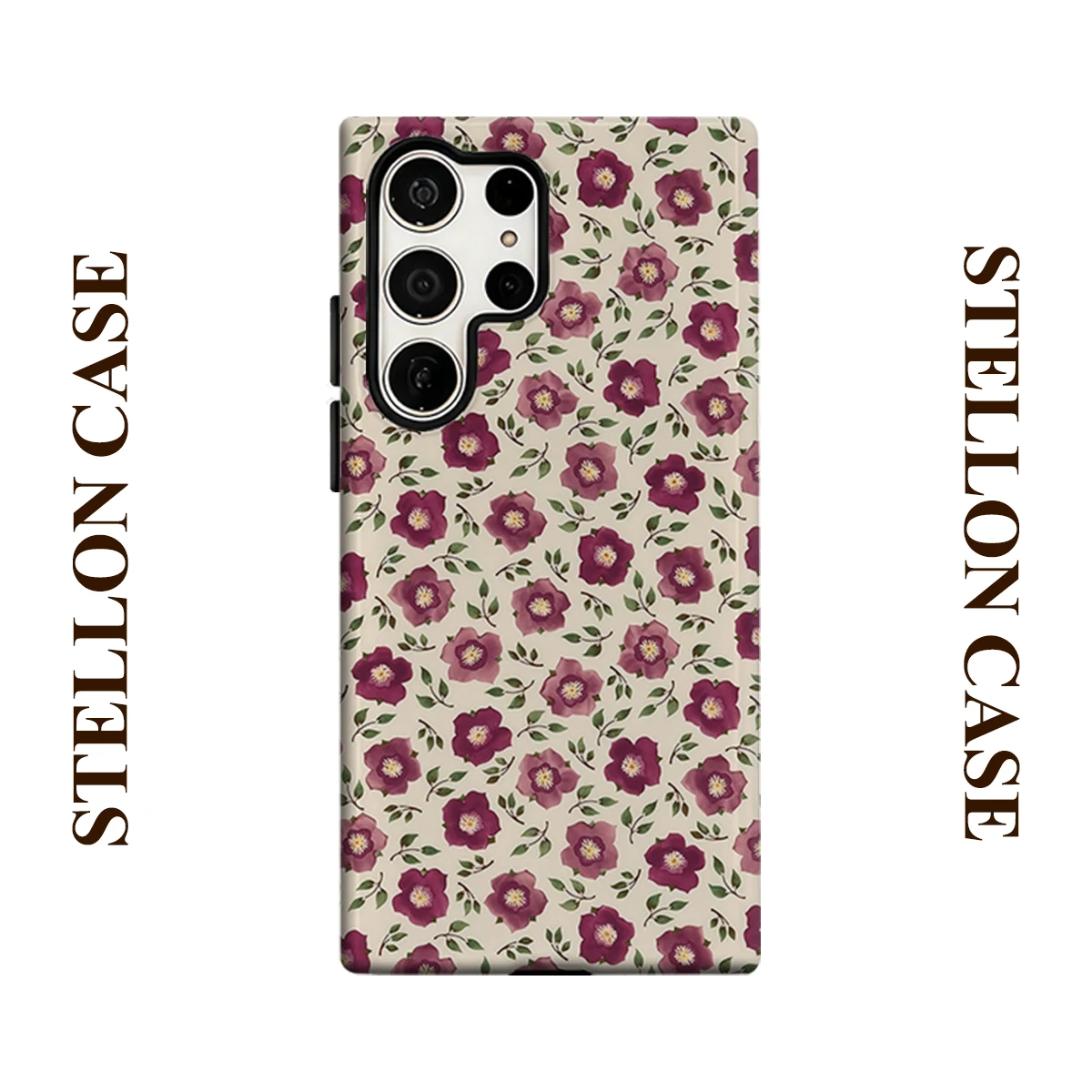 Purple Floral Glossy Double Layer Shockproof Phone Case For Samsung Galaxy S25 Ultra S24 Plus S23  Ultra Hard Back Cover