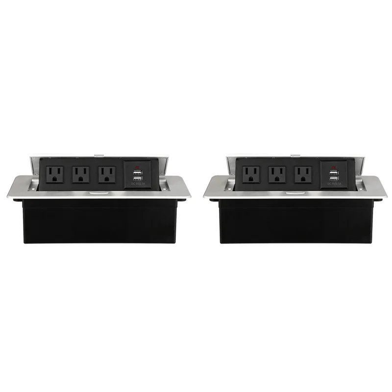 

ABSE-2X 3 Outlets -Up Floor Electrical Outlet Recessed Countertop Socket Floor Outlet Box With 2 USB Ports US Plug