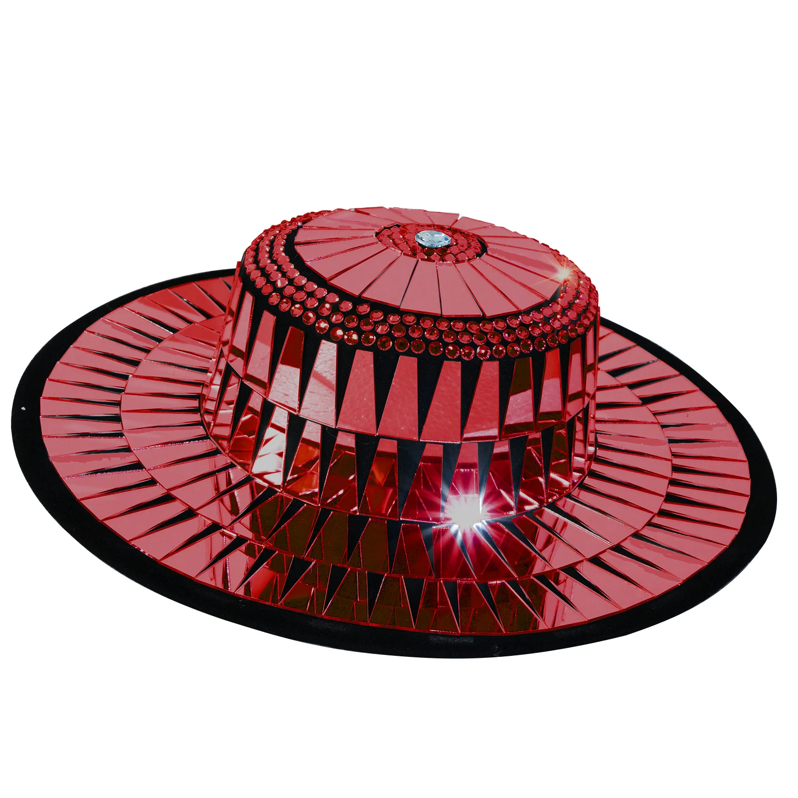 لامعة الماس متجمد جولة الجاز الأسود مرآة قبعة المرحلة حفلة عيد ميلاد أداء الكرة الرقص المغني زي تغيير Queenoutfit #4