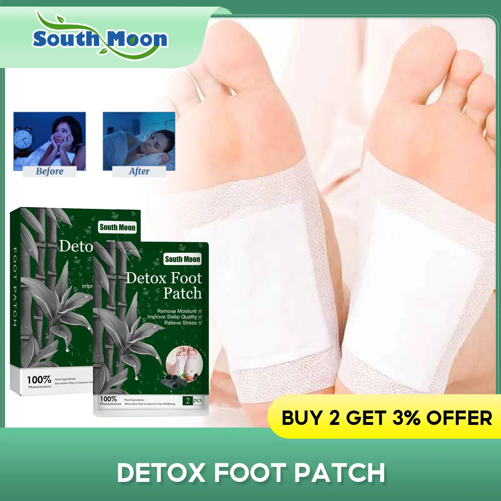 

South Moon Detox Foot Patch Relief Stress Anxiety Improve Sleep Anti Swelling Dehumidifying Body Toxins Cleaning Relax Foot Care