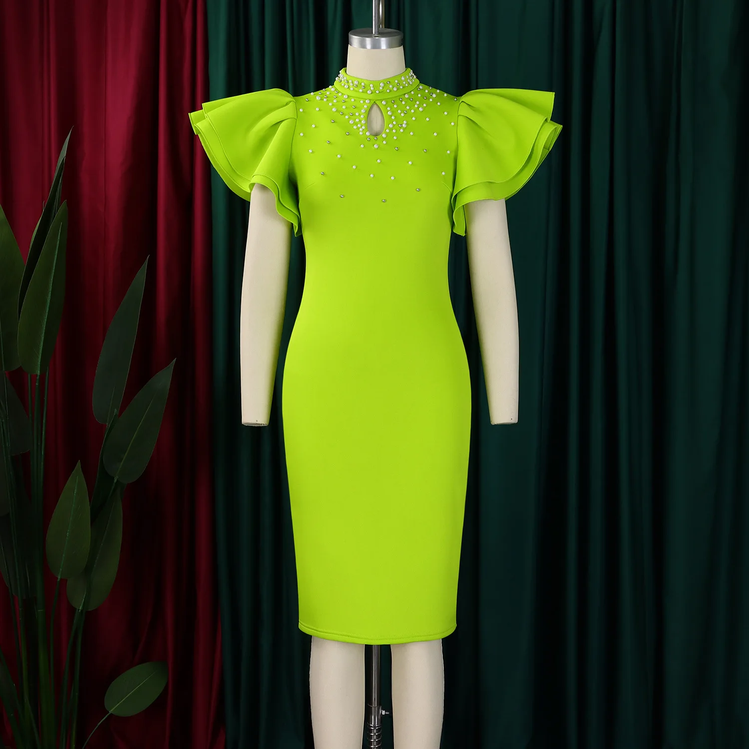 

African Dresses For Women Summer Spring Africa Clothing Short Sleeve Sexy O-Neck Perspective Slim Office Lady Party Dress