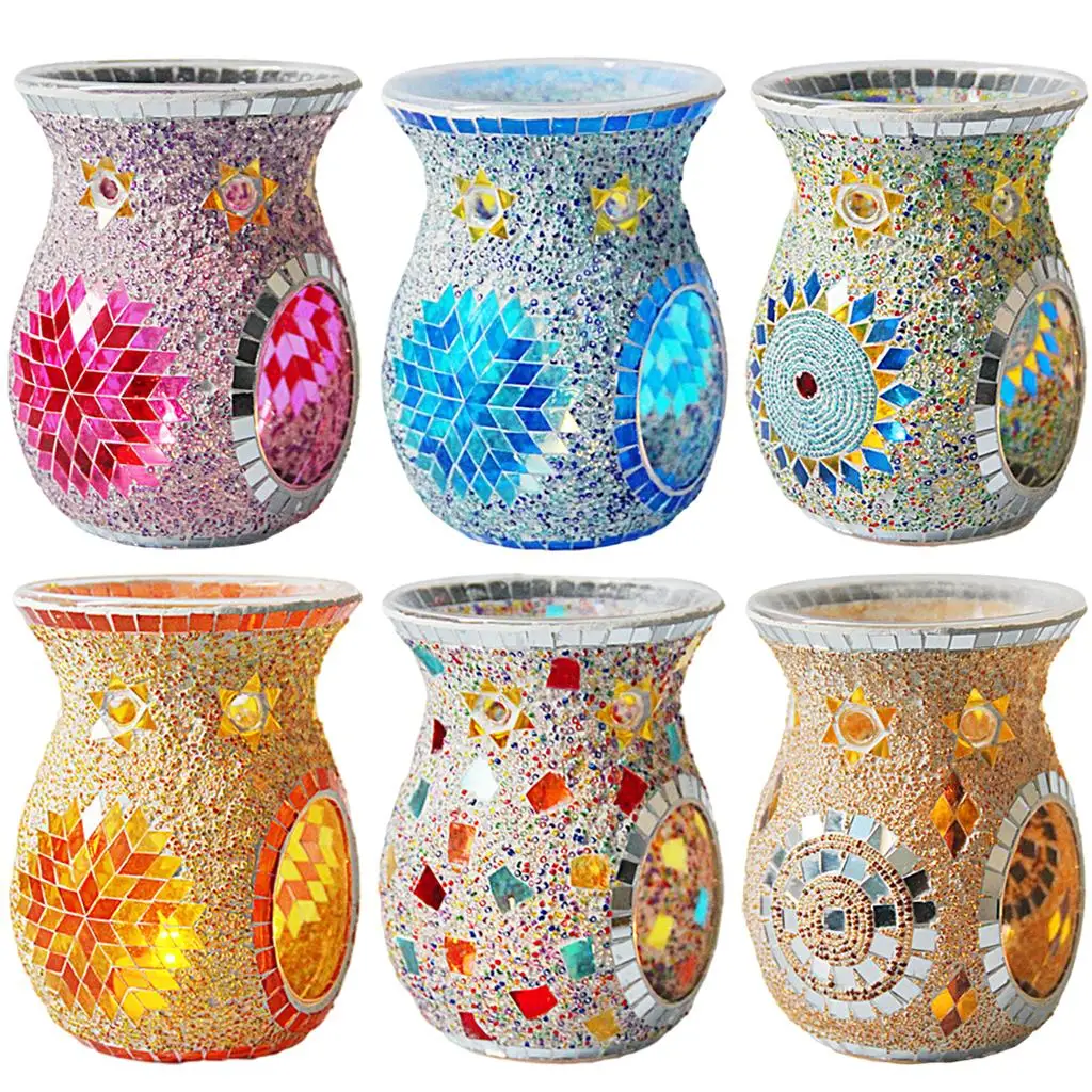 Brûleur à huile en verre mosaïque de style turc, porte-bougie, fonte de cire, décoration d'intérieur
