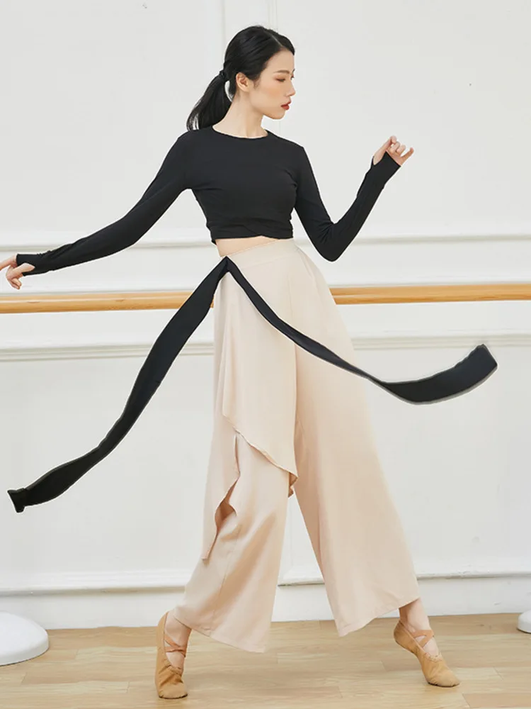 Loose Modern Dance Latin Competition Costume Bandage Irregular Pants Wear Woman Color Matching Street Wide Leg Trousers