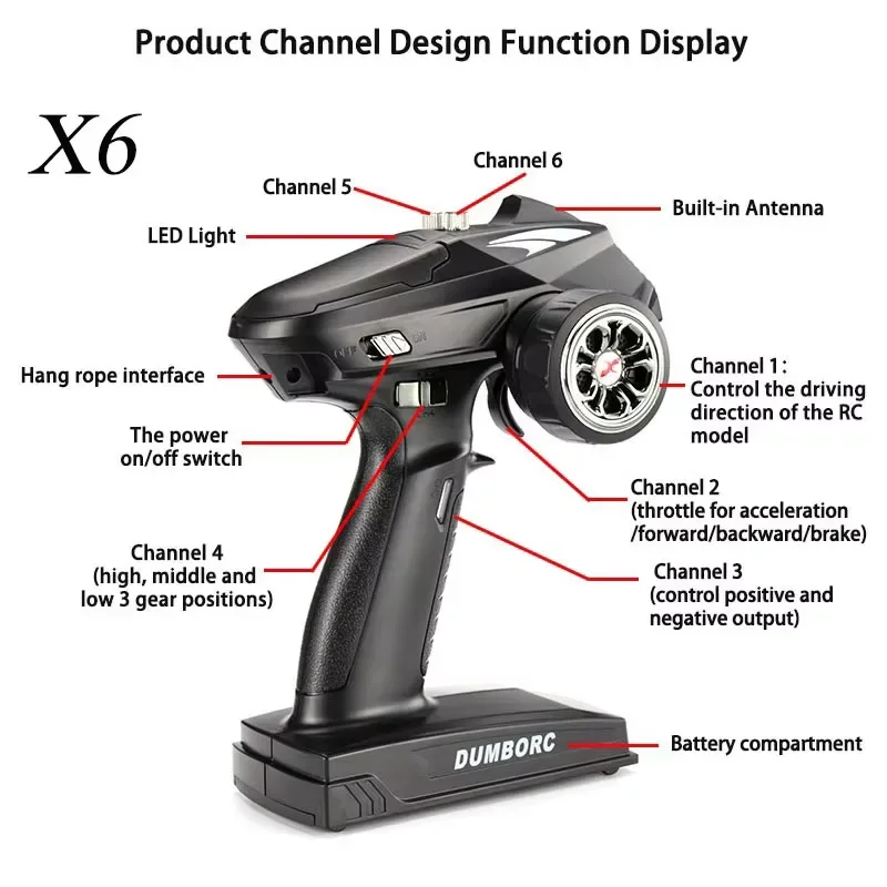 DUMBORC 2.4G X4 X6 4CH 6CH Transmitter P6F P6DC P6FG P6DCG Gyro Receiver 12LED Light untuk Mobil RC Crawler Axial Wltoys SCX10 D90