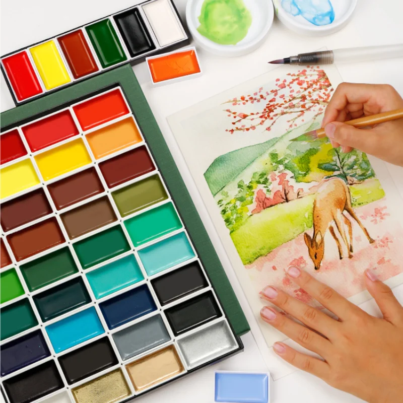 Kuretake Watercolor Paint Set 12/24/36/48 Color, Professional-quality art supplies for artists adult painting, Made in Japan