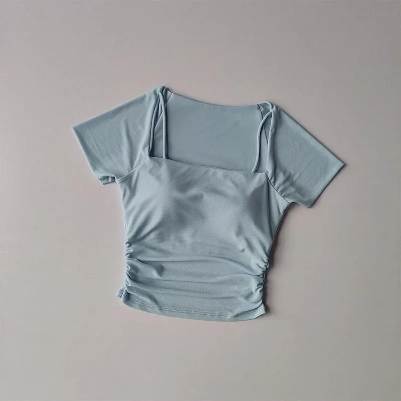 فستان يوجا صيفي جديد مكون من قطعتين، وسادة صدر ثابتة، شبكة رياضية بأكمام قصيرة، ملابس رياضية للجري واللياقة البدنية #3