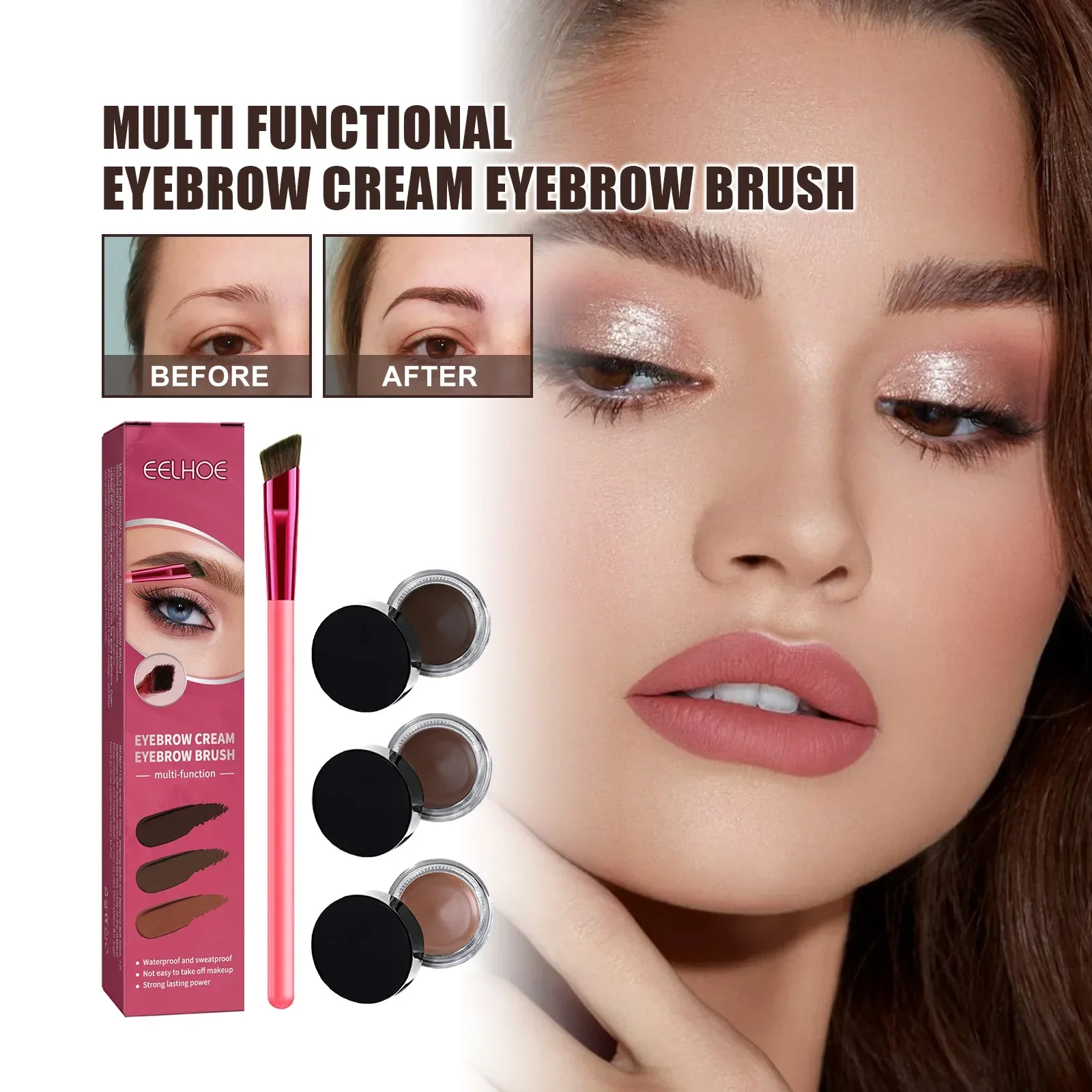 

Eelhoe Multifunctional Eyebrow Brush Set Portable Eyebrow Brush Brow Cream Bevel Wild Eye Brow Eyebrow Pencil Makeup Kit