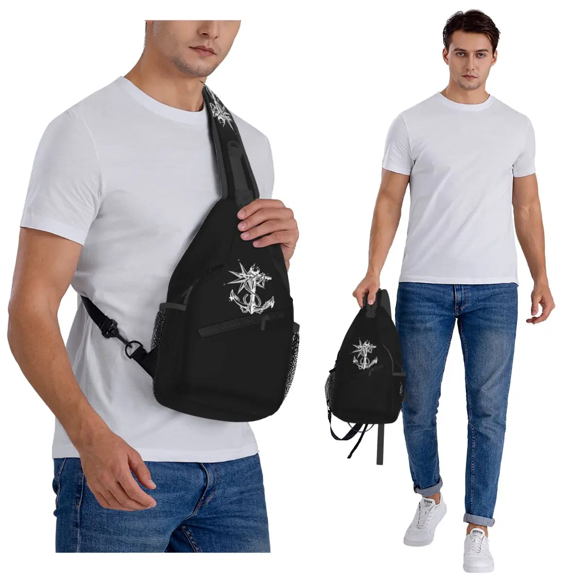 بحري البوصلة الكابتن مرساة قارب حقيبة صدر للرجال الرجال الرافعة Crossbody على ظهره حقيبة صدر للرجال السفر المشي لمسافات طويلة Daypack حقيبة كتف #6