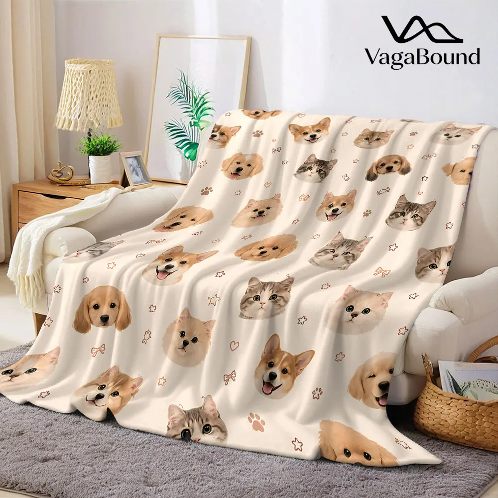 Pets Face Flannel Blanket Warm Soft Halloween Christmas Decorative Couch Warm Cozy All-Season Gift