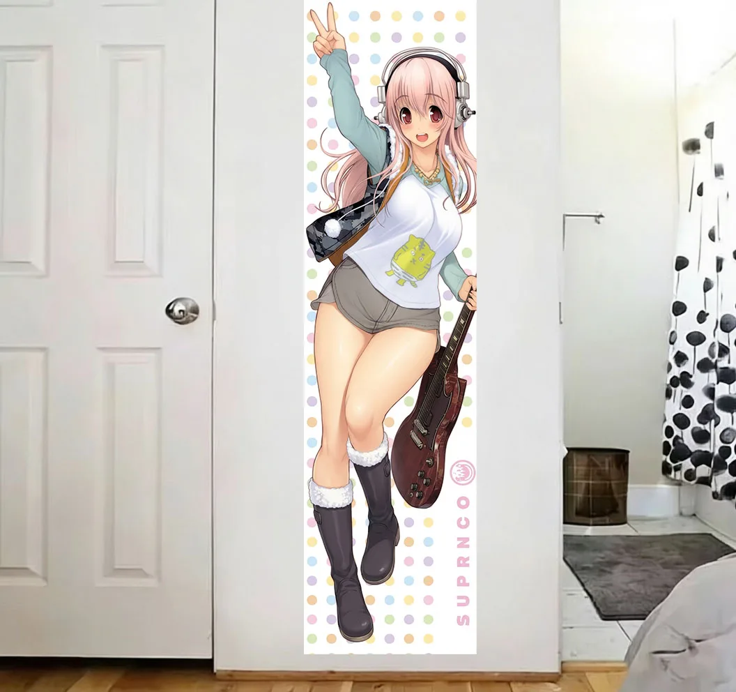 1 Stück Super Sonico Gitarren-Musik-Mädchen Wandteppich Polka Dot Kopfhörer Wandbehang Kawaii Rock Deko Schlafzimmer Studentenwohnheim Otaku Fans Geschenk – Detail 1