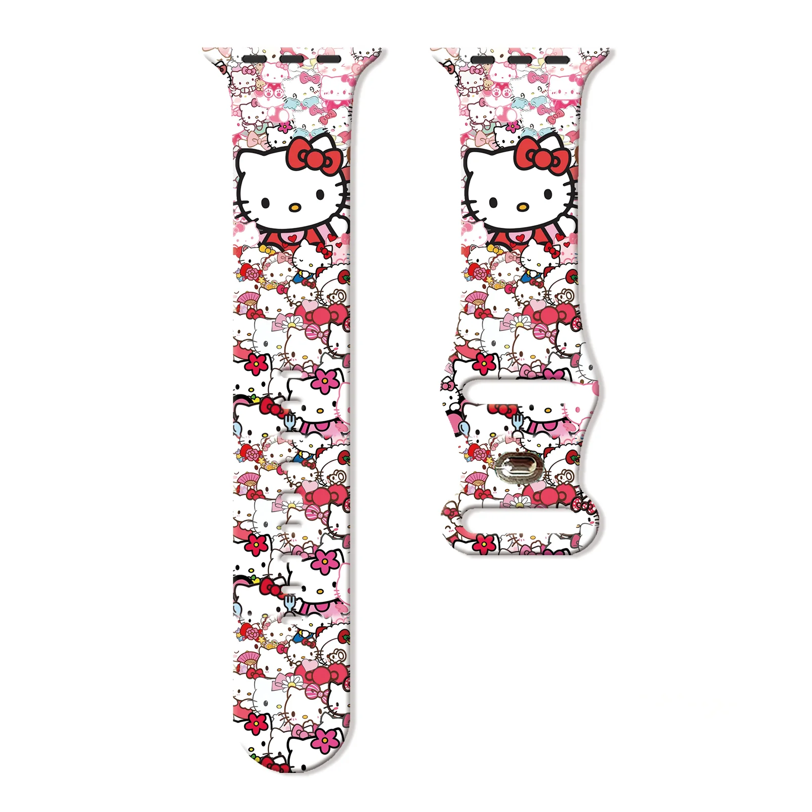 

Sanrio Pink Hello Kitty Printed Strap for Apple Watch 10 9 8 7 Silicone Band Replaceable Bracelet for iWatch 46mm 44mm 42mm 40mm