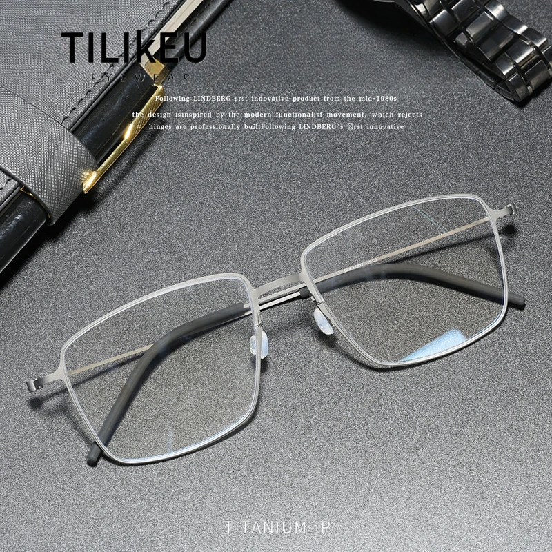 

Denmark Screwless Pure Titanium Eyeglasses Frames Ultra-light Square Full Frame Retro Large Face Men Women Glasses Frame Eyewear