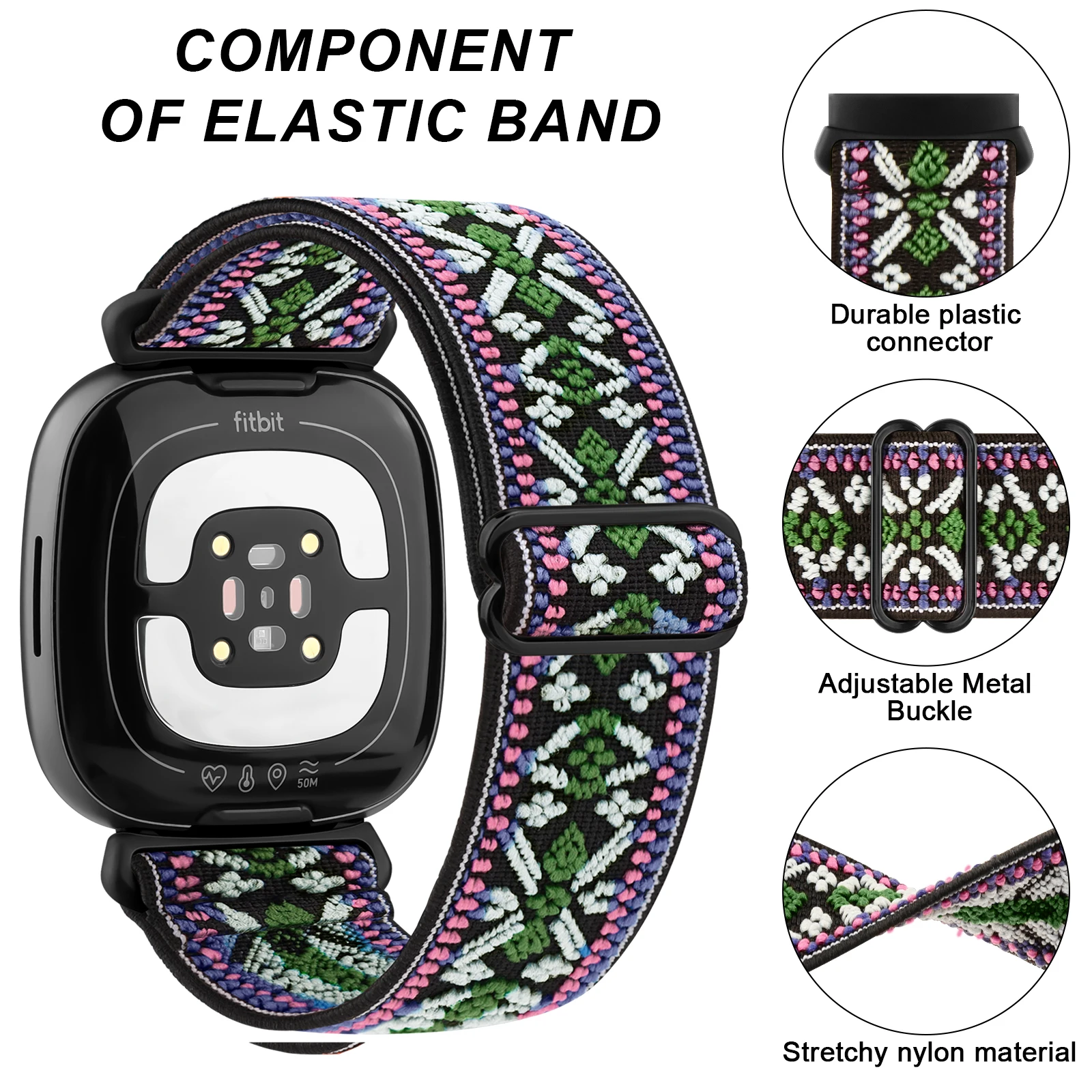 For Fitbit Versa 3/Versa 4 Band Strap Elastic Nylon Adjustable Watchband For Fitbit Sense/Sense 2 Wristband Sport Bracelet