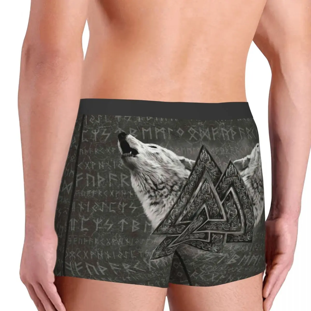 Valknut-Calzoncillos con estampado de símbolo y lobos para hombre, ropa interior transpirable, Bóxer corto