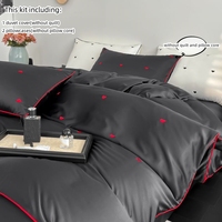 3pcs Red heart embroidery Bedding set ruffles Duvet Cover Set (1*Duvet Cover + 2*Pillowcase, Without Core)for bedroom