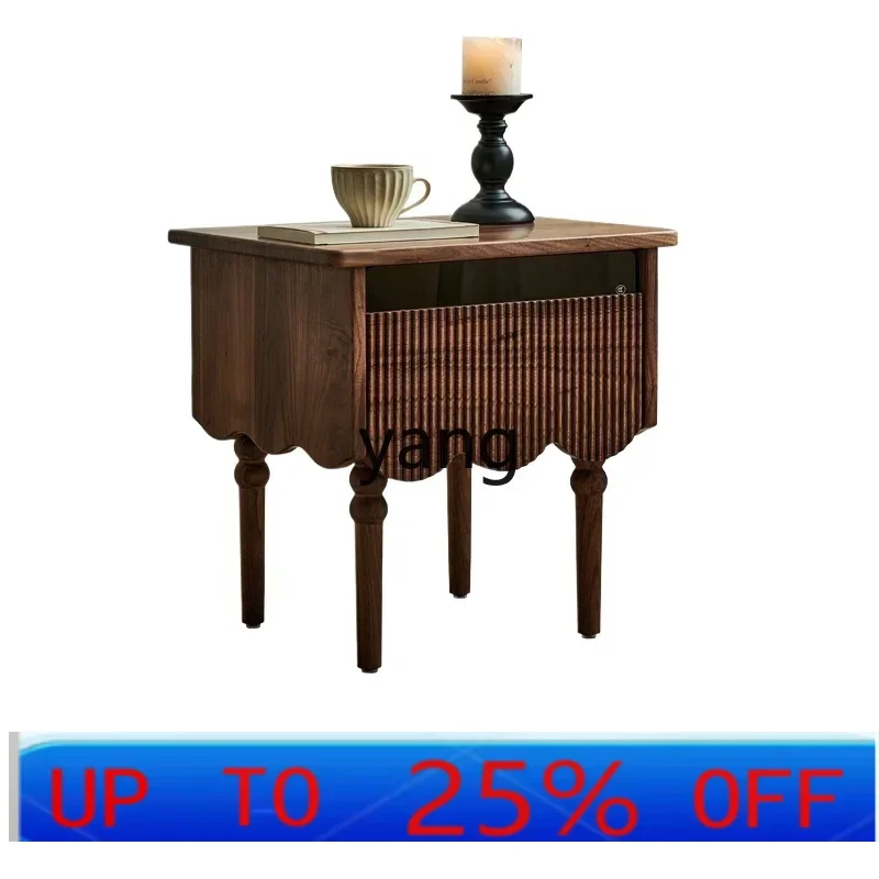 

LHH black walnut bedside table full log antique wave shelf bedroom bedside storage cabinet