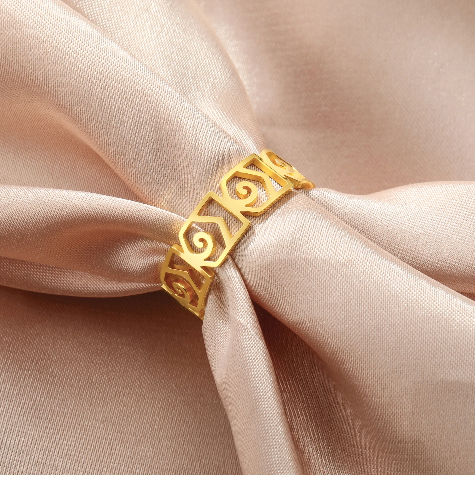 CoolTime Edelstahl-Ring mit griechischem Schlüsselmuster, hohl, geometrisch, verstellbar, Vintage, antike griechische Schmuckstücke, für den Alltag, 2026 – Detail 9