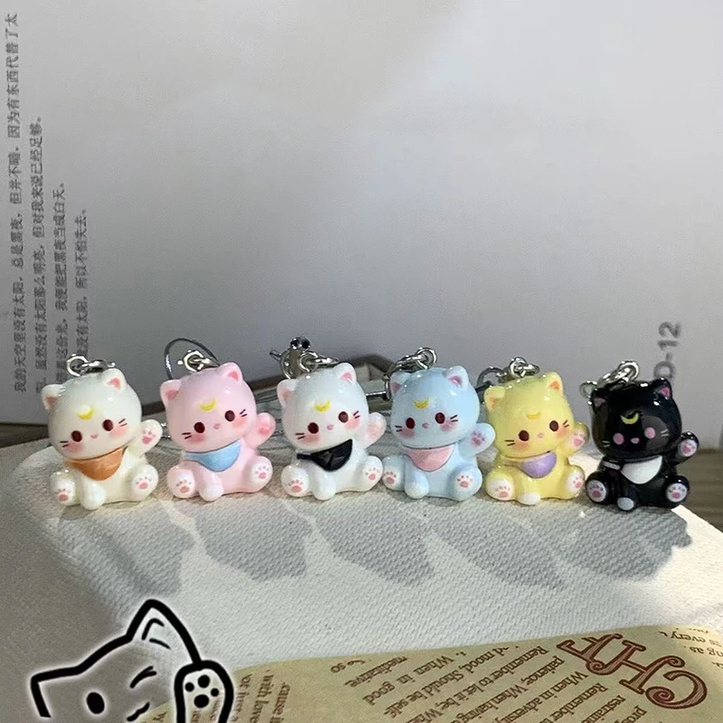 

1PC Cartoon 3D Kitten Phone Chain Resin Cat Keychain Student Cute Bag Pendant Anti Lost Phone Lanyard Strap Women Girls Gift