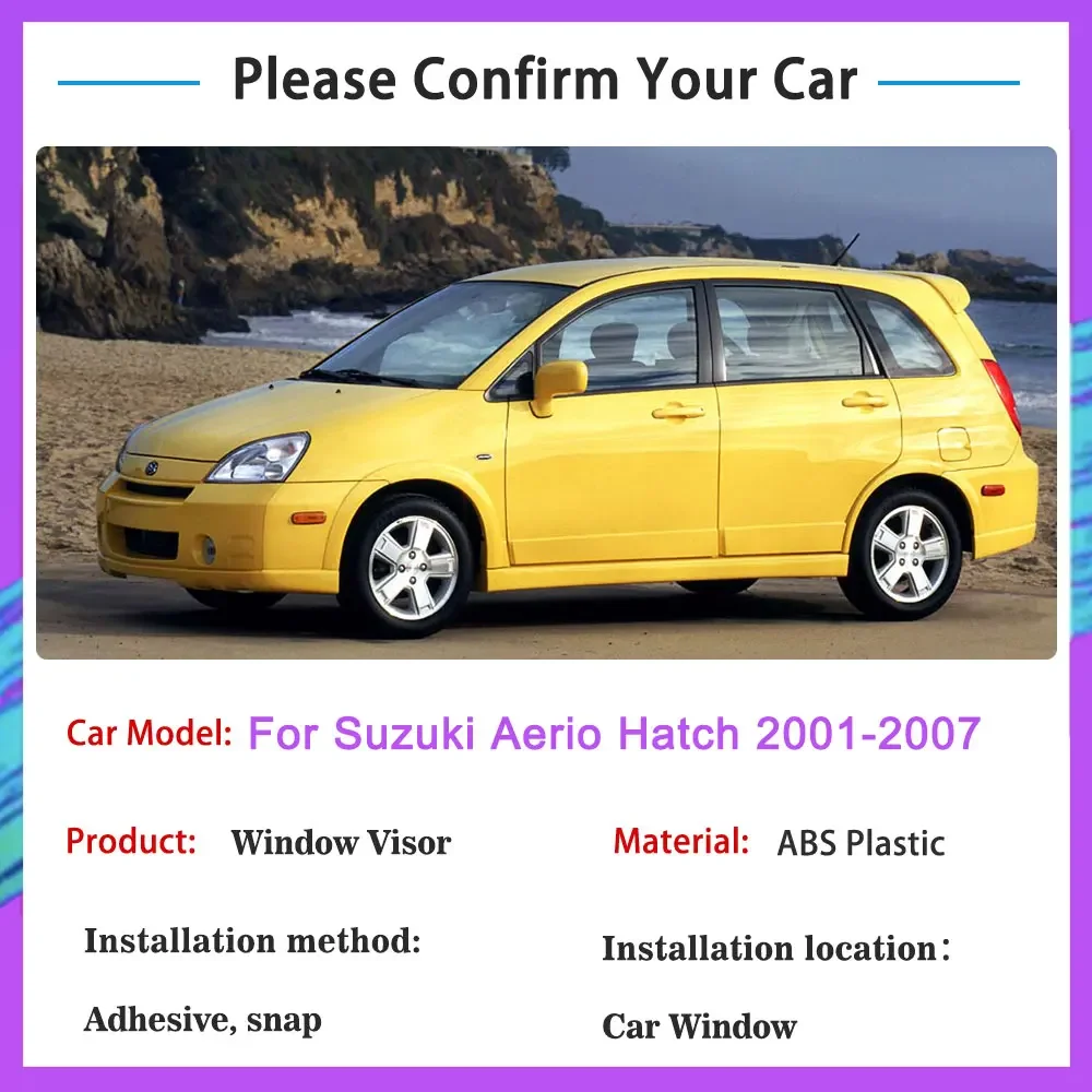 4x For Suzuki Aerio Hatch 2001~2007 Sun Smoke Window Visor Deflectors Guard Awning Cover Trim Shield Protector Car Accessories