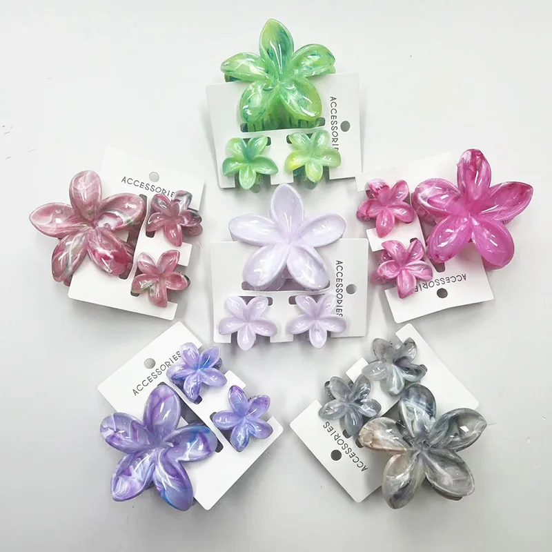 

3-Pack Plumeria Flower Hair Claws-Colorful Plastic Clips for Women Summer Ponytail Barrettes&Hairpins Girls Hair Accessories
