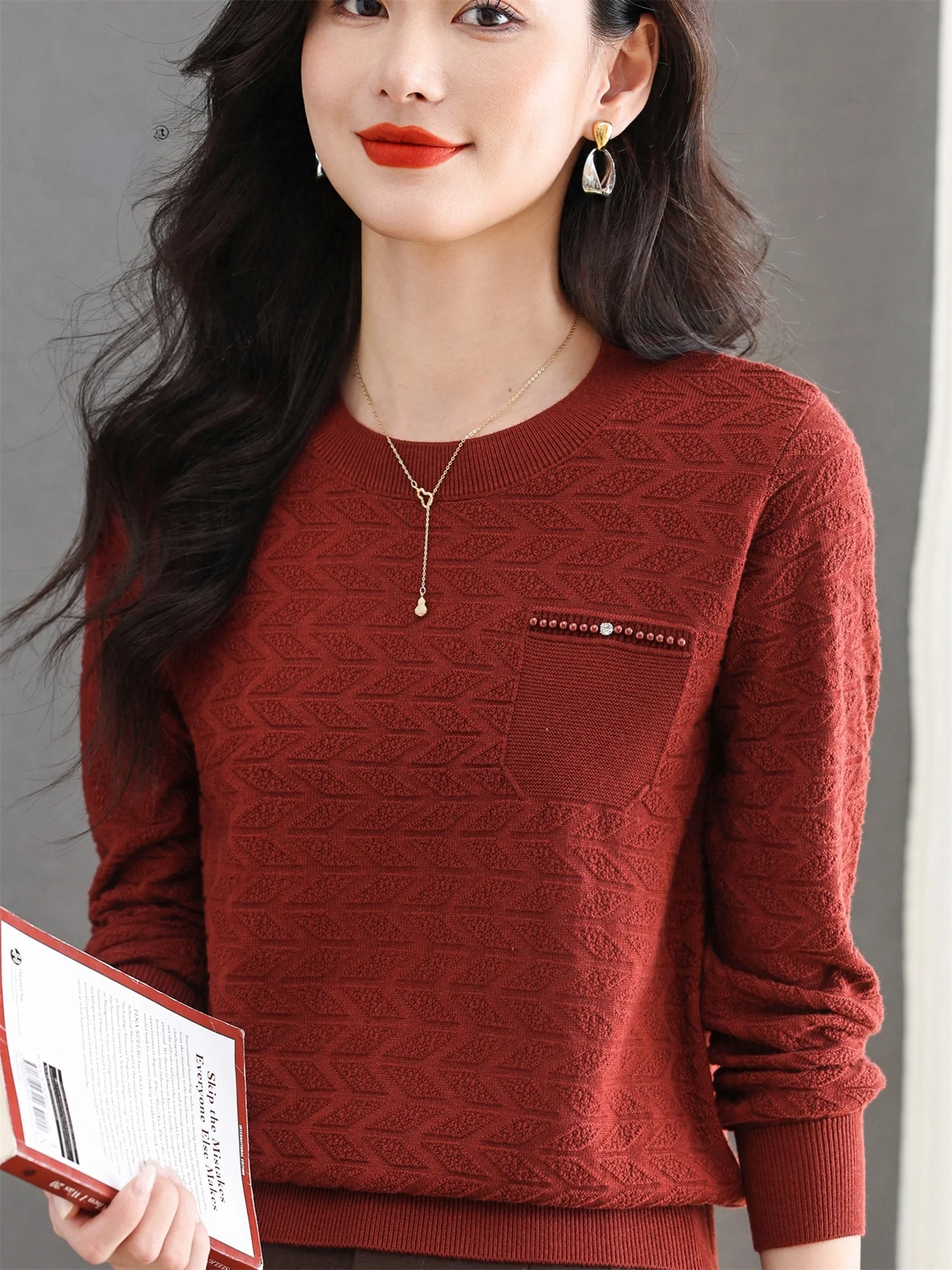 

Faionable round Ne Knitwear Thin Loose Base Layer irt for Young Mothers Spring Autumn New Sle aped plus Size ...