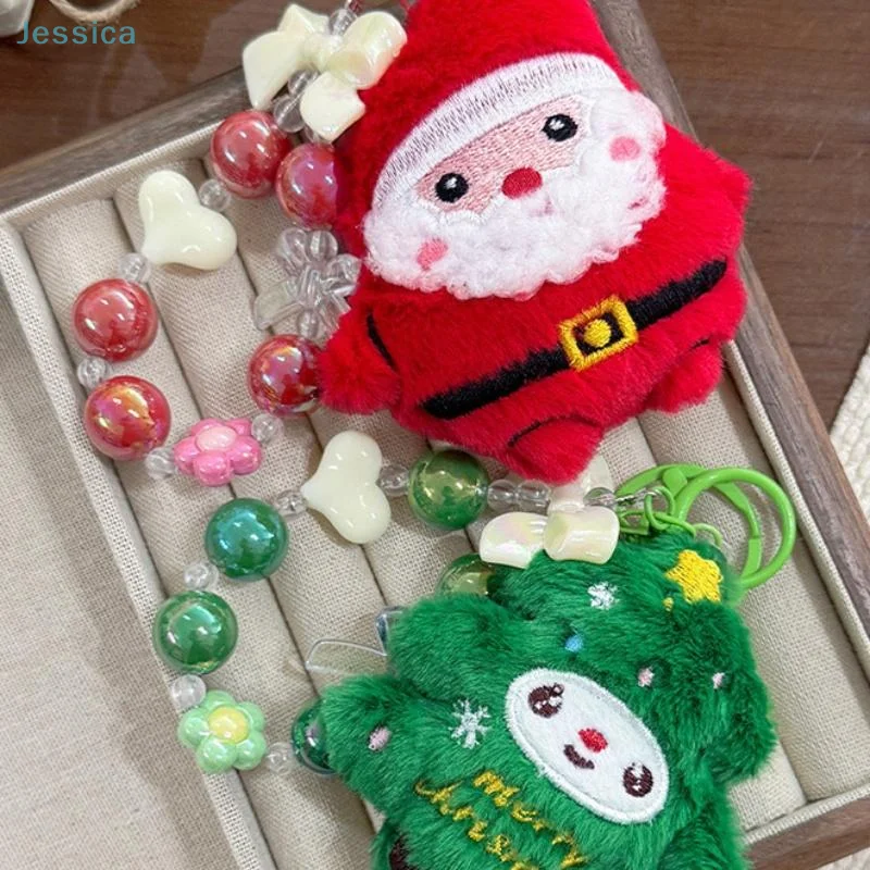 ♥Christmas Plush Beaded Keychain Santa Claus Christmas Tree Pendant Backpack Hanging Decor