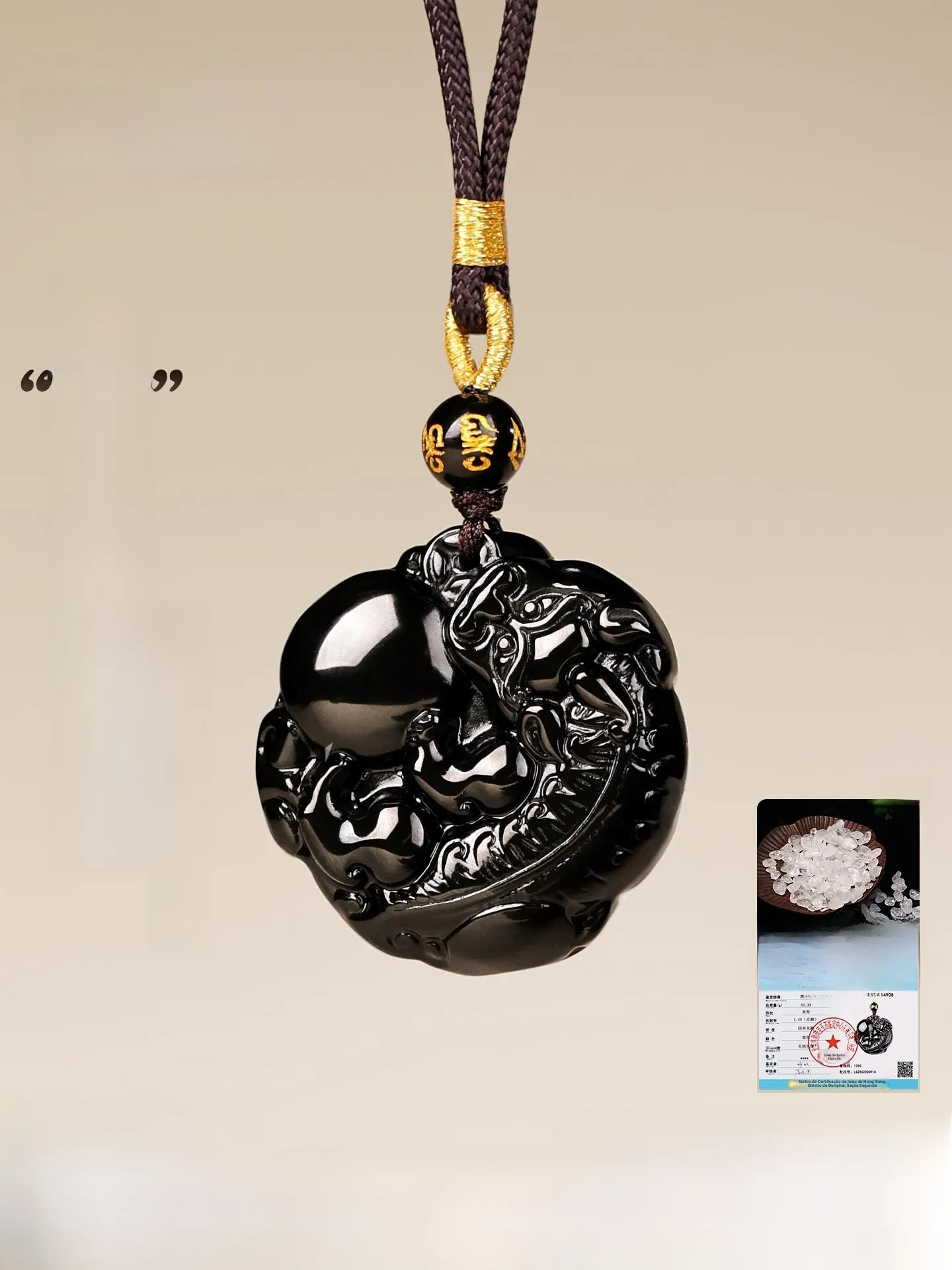 天然黒曜石ペンダント-ラッキーチャーム-xi-wang-男女兼用スタイル-タッセルコードネックレス-カップルやティーンエイジャー向け